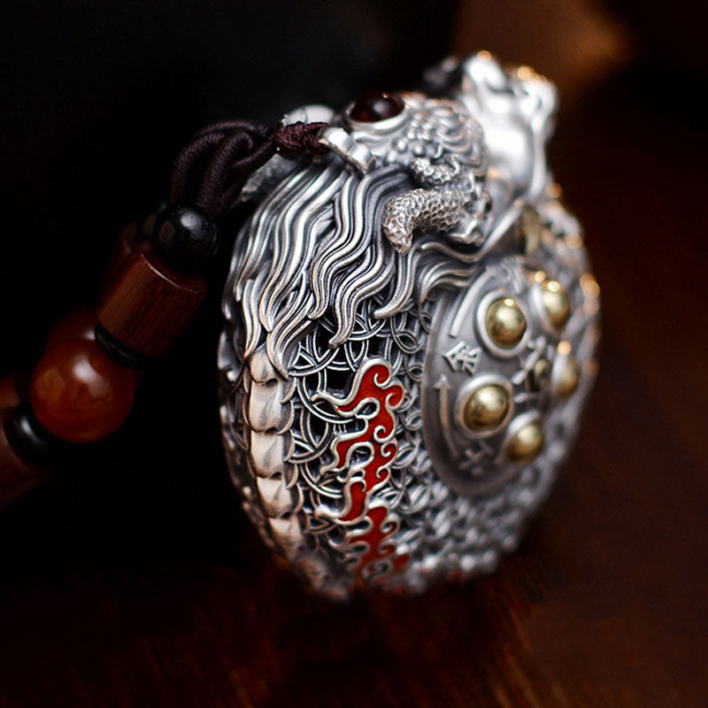 Buddha Stones 999 Sterling Silver Year of the Dragon Rotatable Ball Five Elements Copper Coin Strength Hanging Decoration - image 2