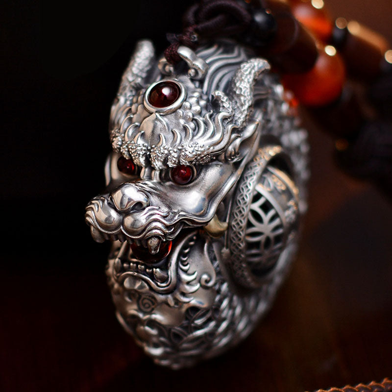 Buddha Stones 999 Sterling Silver Year of the Dragon Rotatable Ball Five Elements Copper Coin Strength Hanging Decoration - image 1