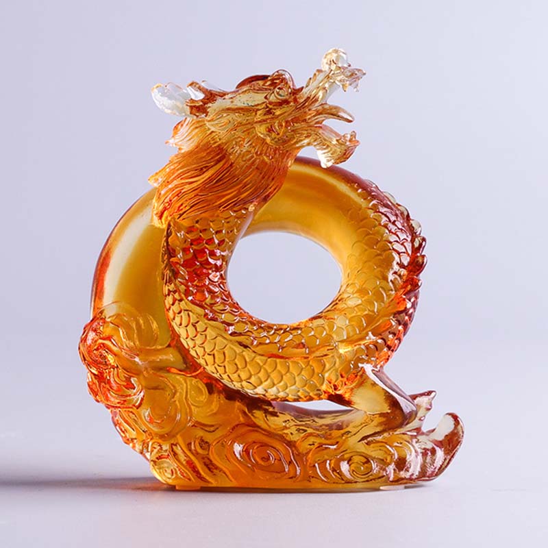 Buddha Stones Year of the Dragon Handmade Chinese Zodiac Yellow Dragon Liuli Crystal Art Piece Protection Home Office Decoration - image 3