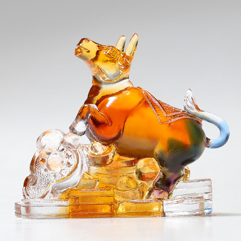 Buddha Stones Year of the Dragon Handmade 12 Chinese Zodiac Liuli Crystal Art Piece Protection Home Office Decoration - Ox About 8.5*5.5*8cm - image 5