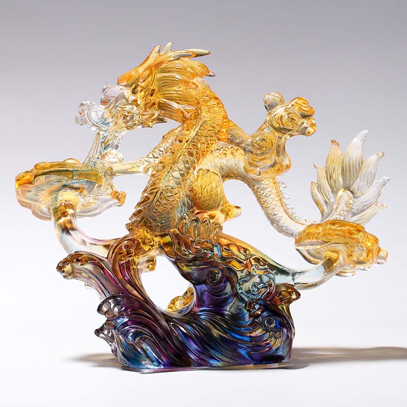 Buddha Stones Year of the Dragon Handmade Ruyi Handle Liuli Crystal Art Piece Protection Home Office Decoration - Large Colorful Dragon 26*12*22.5cm/10.24*4.72*8.86inch - image 0