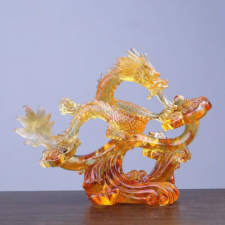 Buddha Stones Year of the Dragon Handmade Ruyi Handle Liuli Crystal Art Piece Protection Home Office Decoration - Small Yellow Dragon 22.5*8.5*17.8cm/8.86*3.35*7.01inch - image 7