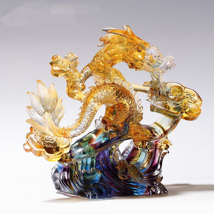 Buddha Stones Year of the Dragon Handmade Ruyi Handle Liuli Crystal Art Piece Protection Home Office Decoration - image 2