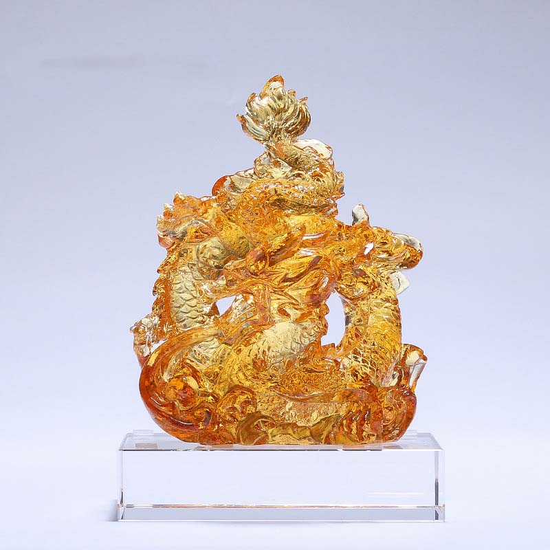 Buddha Stones Year of the Dragon Handmade Liuli Crystal Art Piece Protection Home Office Decoration With Base - Small Yellow Dragon 9*5.8*12.5cm/3.54*2.28*4.92Inch - image 9