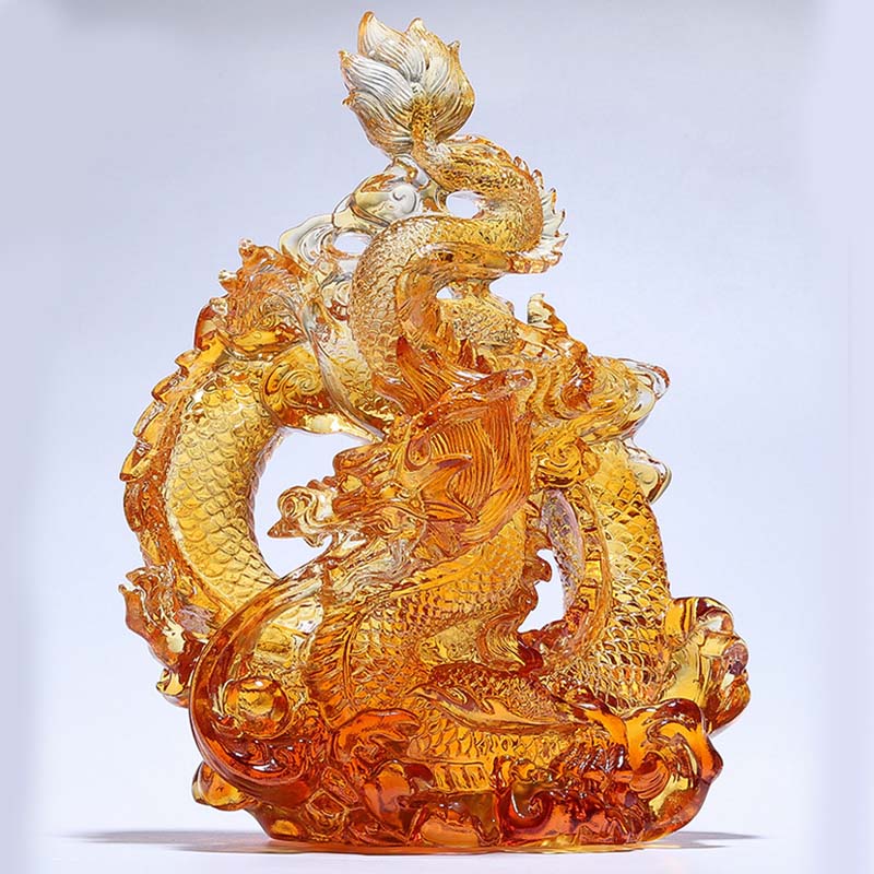 Buddha Stones Year of the Dragon Handmade Liuli Crystal Art Piece Protection Home Office Decoration With Base - image 1