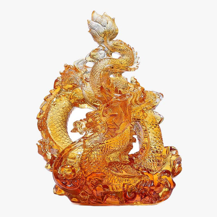 Buddha Stones Year of the Dragon Handmade Liuli Crystal Art Piece Protection Home Office Decoration With Base - image 4