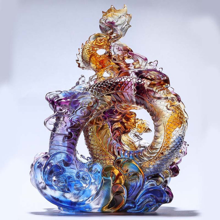 Buddha Stones Year of the Dragon Handmade Liuli Crystal Art Piece Protection Home Office Decoration With Base - image 7
