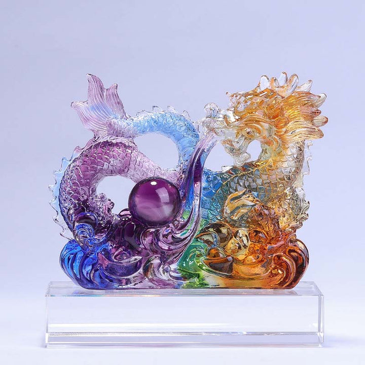 Buddha Stones Year of the Dragon Handmade Dragon Playing With Pearl Ingot Liuli Crystal Art Piece Protection Home Office Decoration - Dragon with Base 14.5*7*13.5cm/5.71*2.76*5.31Inch - image 7