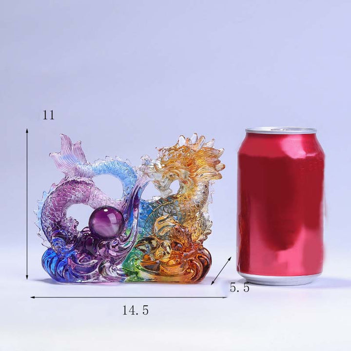 Buddha Stones Year of the Dragon Handmade Dragon Playing With Pearl Ingot Liuli Crystal Art Piece Protection Home Office Decoration - image 6