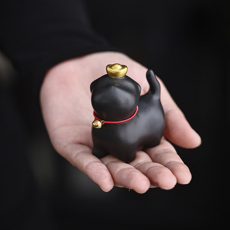Buddha Stones Mini Lucky Cat Ingot Tea Pet Ceramic Home Desk Figurine Decoration - Lucky Cat Black 5.5*3.2*6cm - image 0