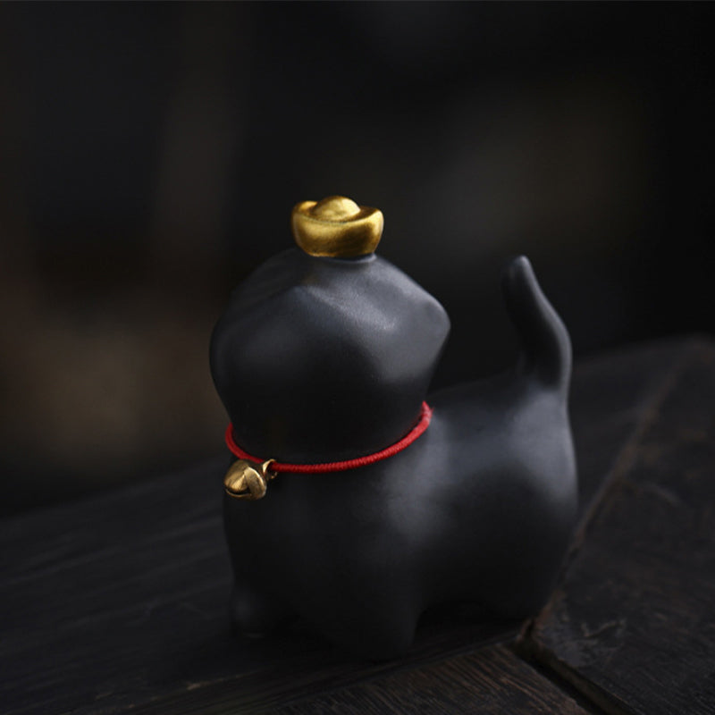 Buddha Stones Mini Lucky Cat Ingot Tea Pet Ceramic Home Desk Figurine Decoration - image 2