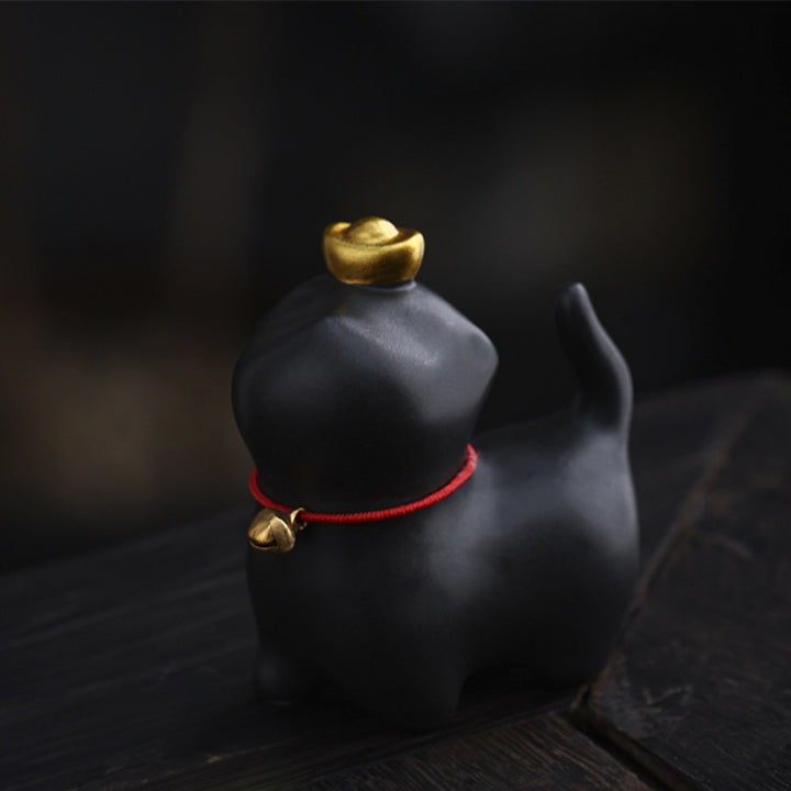 Buddha Stones Mini Lucky Cat Ingot Tea Pet Ceramic Home Desk Figurine Decoration - image 2