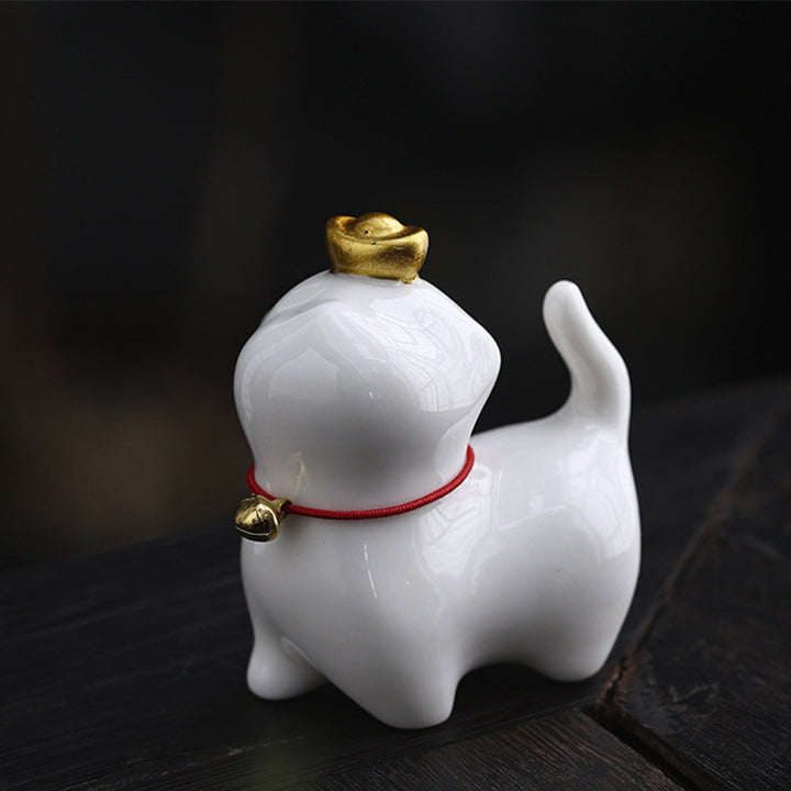 Buddha Stones Mini Lucky Cat Ingot Tea Pet Ceramic Home Desk Figurine Decoration - Lucky Cat White 5.5*3.2*6cm - image 4