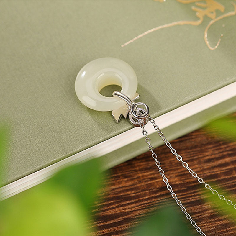 Buddha Stones 925 Sterling Silver Plated Gold Year of the Dragon Hetian Jade Peace Buckle Copper Coin Abundance Necklace Pendant - image 9