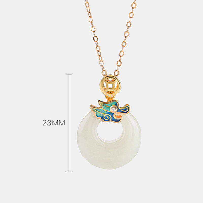 Buddha Stones 925 Sterling Silver Plated Gold Year of the Dragon Hetian Jade Peace Buckle Copper Coin Abundance Necklace Pendant - image 6