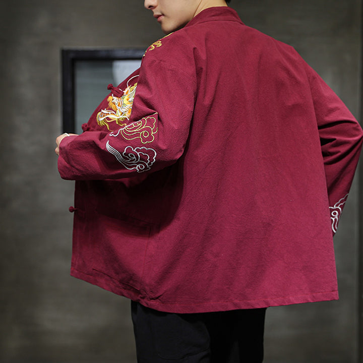 Buddha Stones Dragon Auspicious Cloud Embroidery Clothing Chinese Tang Suit Jacket Men Clothing