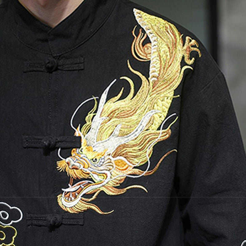 Buddha Stones Dragon Auspicious Cloud Embroidery Clothing Chinese Tang Suit Jacket Men Clothing - image 8