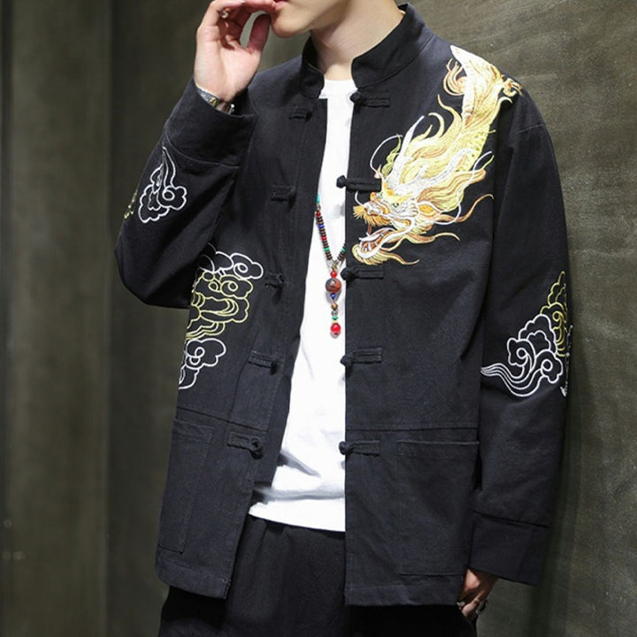 Buddha Stones Dragon Auspicious Cloud Embroidery Clothing Chinese Tang Suit Jacket Men Clothing - image 2