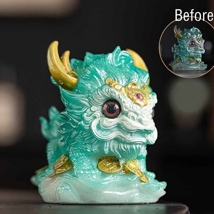 Buddha Stones Color Changing Small Kirin Resin Tea Pet Home Figurine Decoration - Color Changing - Cyan Kirin 12*8*11.5cm - image 20