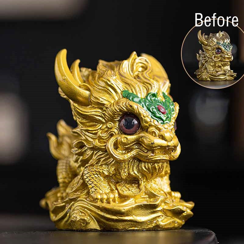 Buddha Stones Color Changing Small Kirin Resin Tea Pet Home Figurine Decoration - Color Changing - Gold Kirin 12*8*11.5cm - image 17