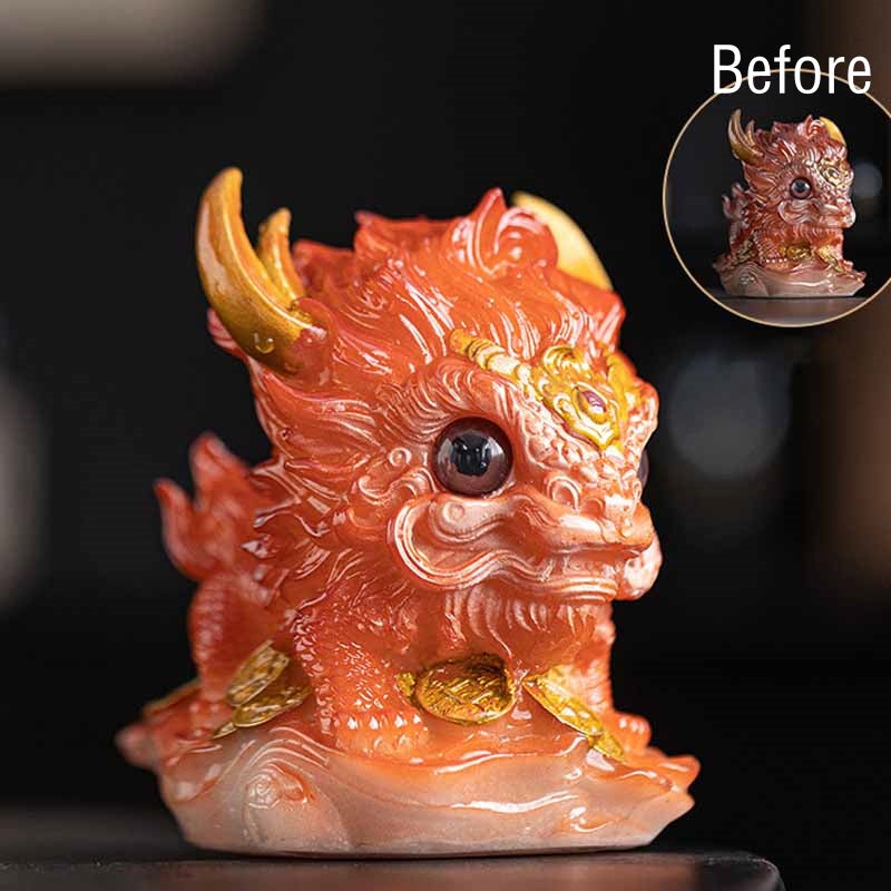 Buddha Stones Color Changing Small Kirin Resin Tea Pet Home Figurine Decoration - Color Changing - Orange Kirin 12*8*11.5cm - image 1