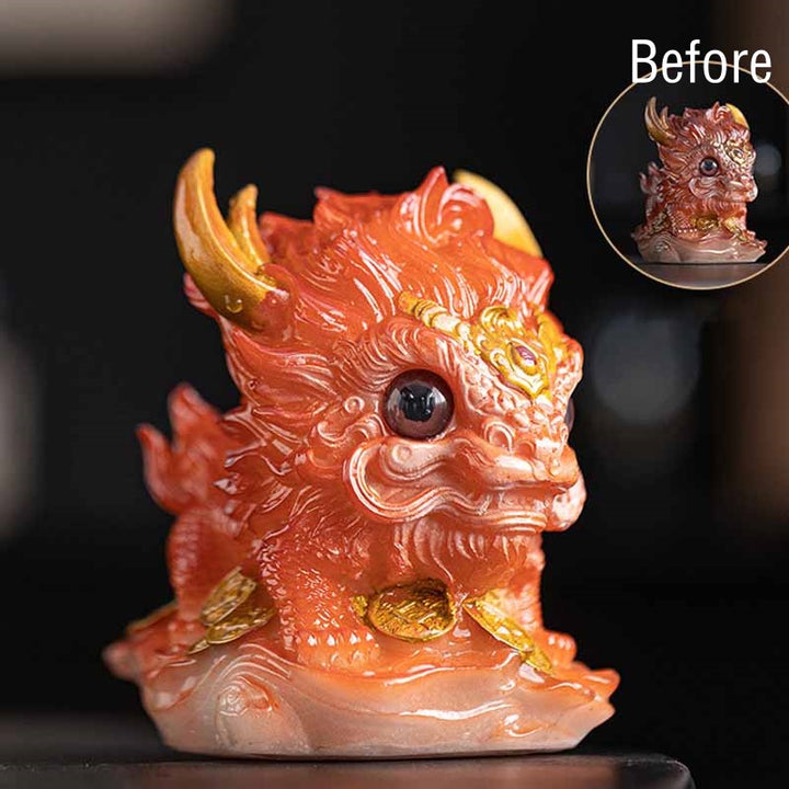 Buddha Stones Color Changing Small Kirin Resin Tea Pet Home Figurine Decoration - Color Changing - Orange Kirin 12*8*11.5cm - image 1