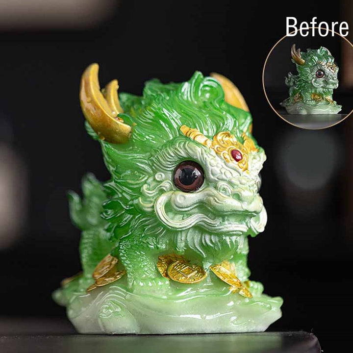 Buddha Stones Color Changing Small Kirin Resin Tea Pet Home Figurine Decoration - Color Changing - Green Kirin 12*8*11.5cm - image 18