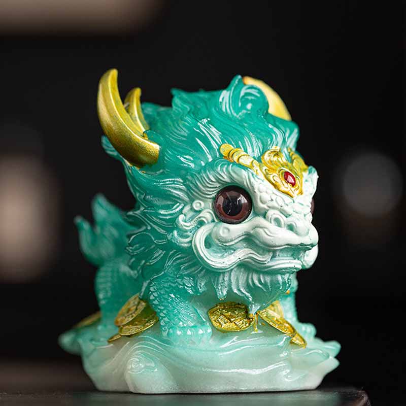 Buddha Stones Color Changing Small Kirin Resin Tea Pet Home Figurine Decoration - No Color Change - Cyan Kirin 12*8*11.5cm - image 26