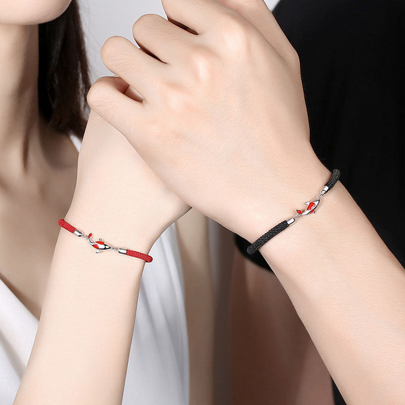 Buddha Stones Koi Fish Luck Wealth Braided Chain Couple Bracelet - image 7
