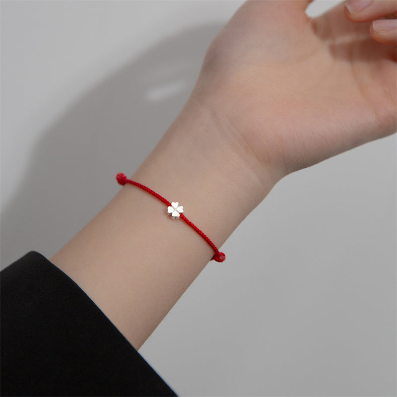 Buddha Stones 925 Sterling Silver Four Leaf Clover Red Rope Bracelet - image 6