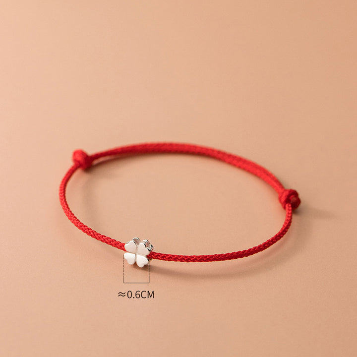 Buddha Stones 925 Sterling Silver Four Leaf Clover Red Rope Bracelet - image 4
