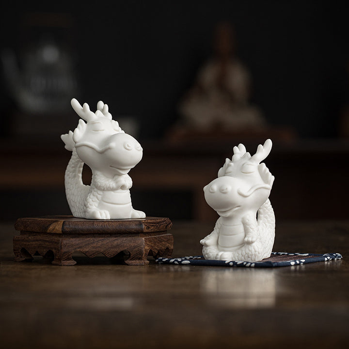 Buddha Stones Year Of The Dragon Luck White Porcelain Ceramic Tea Pet Home Figurine Decoration - image 15