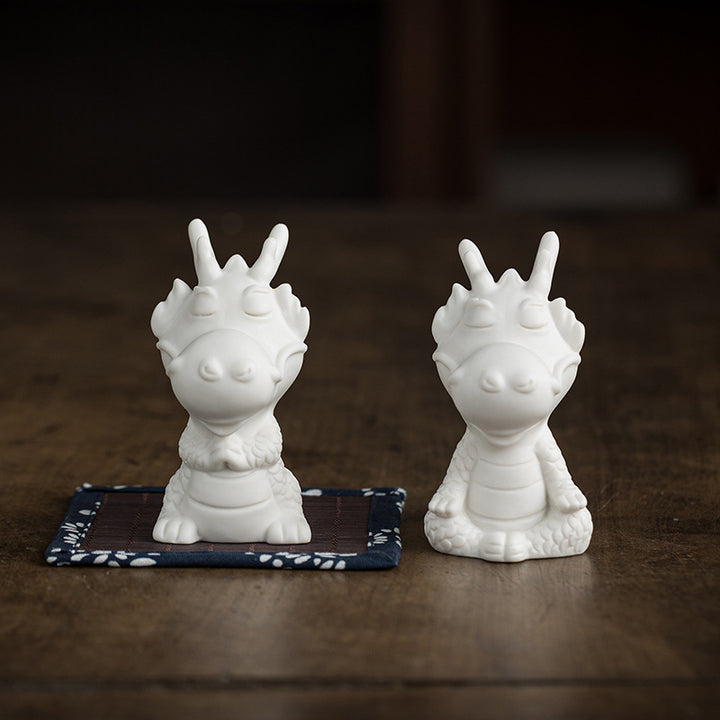 Buddha Stones Year Of The Dragon Luck White Porcelain Ceramic Tea Pet Home Figurine Decoration - image 16