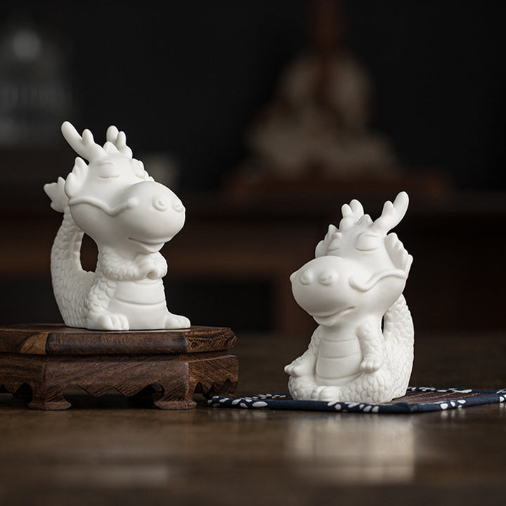 Buddha Stones Year Of The Dragon Luck White Porcelain Ceramic Tea Pet Home Figurine Decoration - image 17