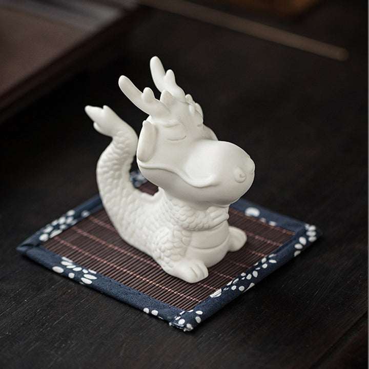 Buddha Stones Year Of The Dragon Luck White Porcelain Ceramic Tea Pet Home Figurine Decoration - image 2