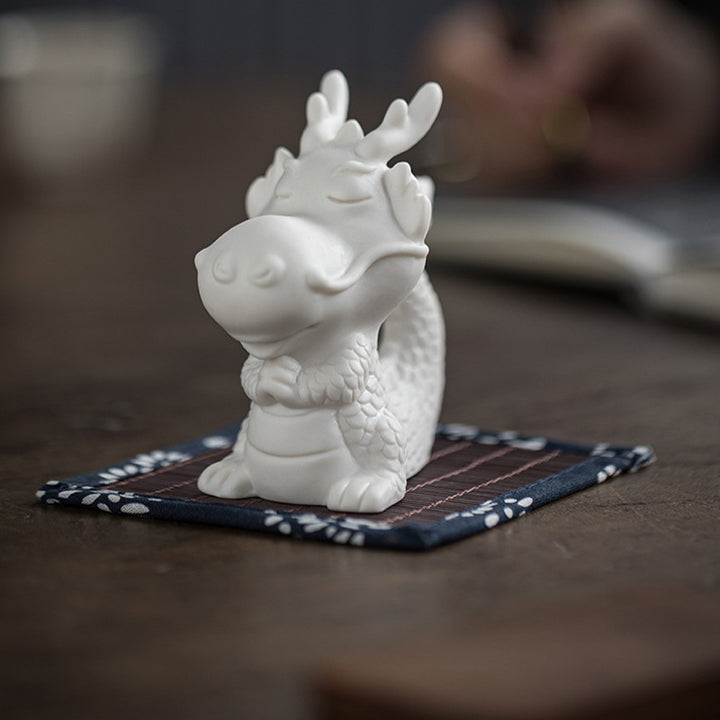 Buddha Stones Year Of The Dragon Luck White Porcelain Ceramic Tea Pet Home Figurine Decoration - image 4