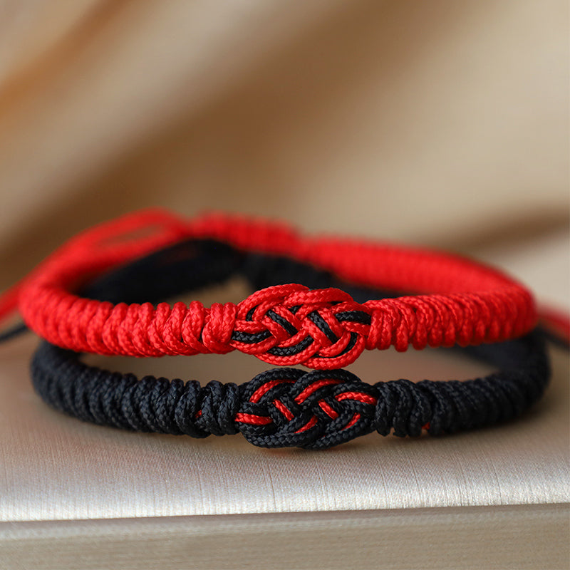 Buddha Stones 2Pcs Tibetan Luck Chinese Knot Protection String Bracelet