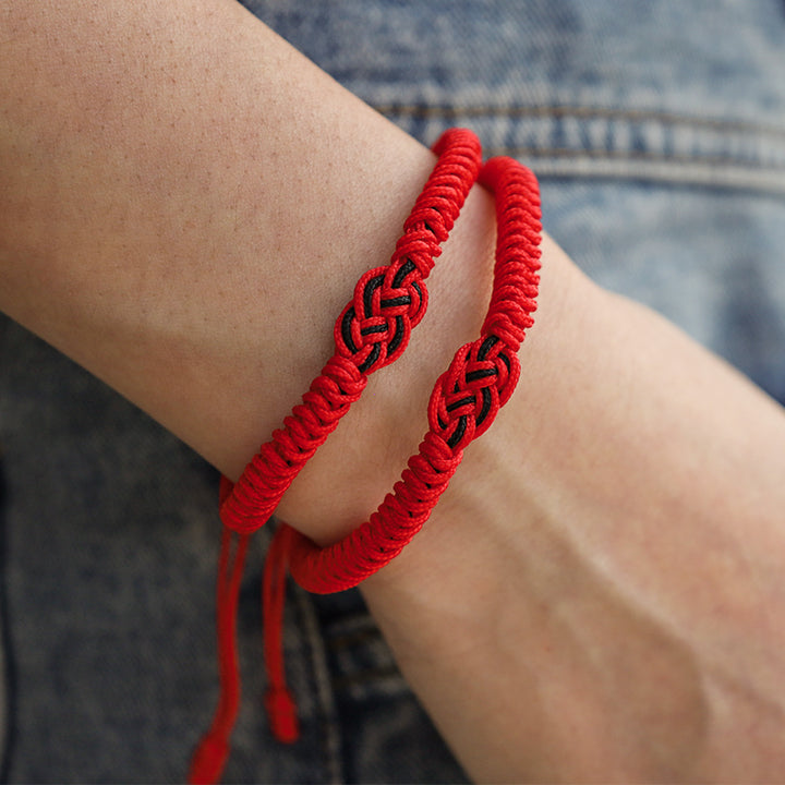 Buddha Stones 2Pcs Tibetan Luck Chinese Knot Protection String Bracelet