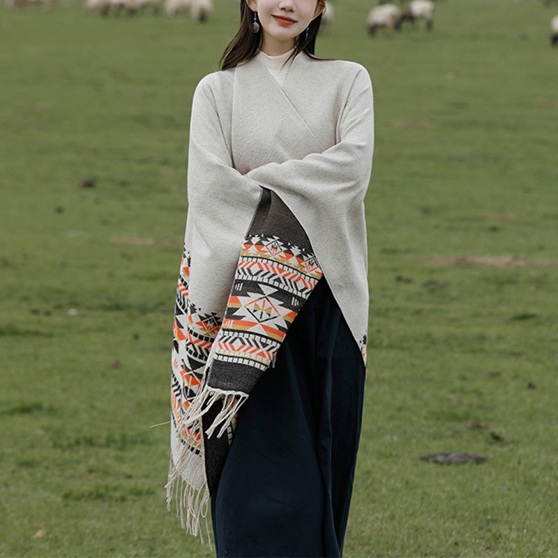 Buddha Stones Tibetan Shawl Colorful Geometry Winter Cozy Travel Scarf Wrap - image 4