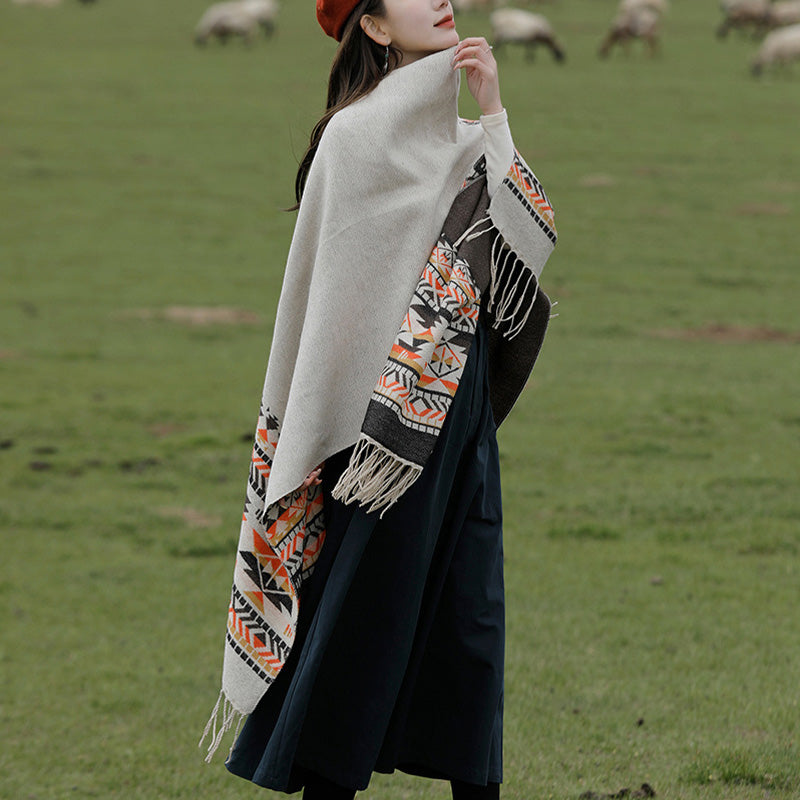 Buddha Stones Tibetan Shawl Colorful Geometry Winter Cozy Travel Scarf Wrap - image 5