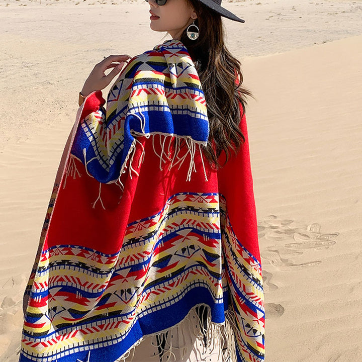 Buddha Stones Tibetan Shawl Colorful Geometry Winter Cozy Travel Scarf Wrap - image 19