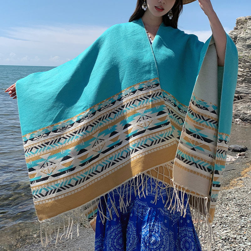 Buddha Stones Tibetan Shawl Colorful Geometry Winter Cozy Travel Scarf Wrap - image 29