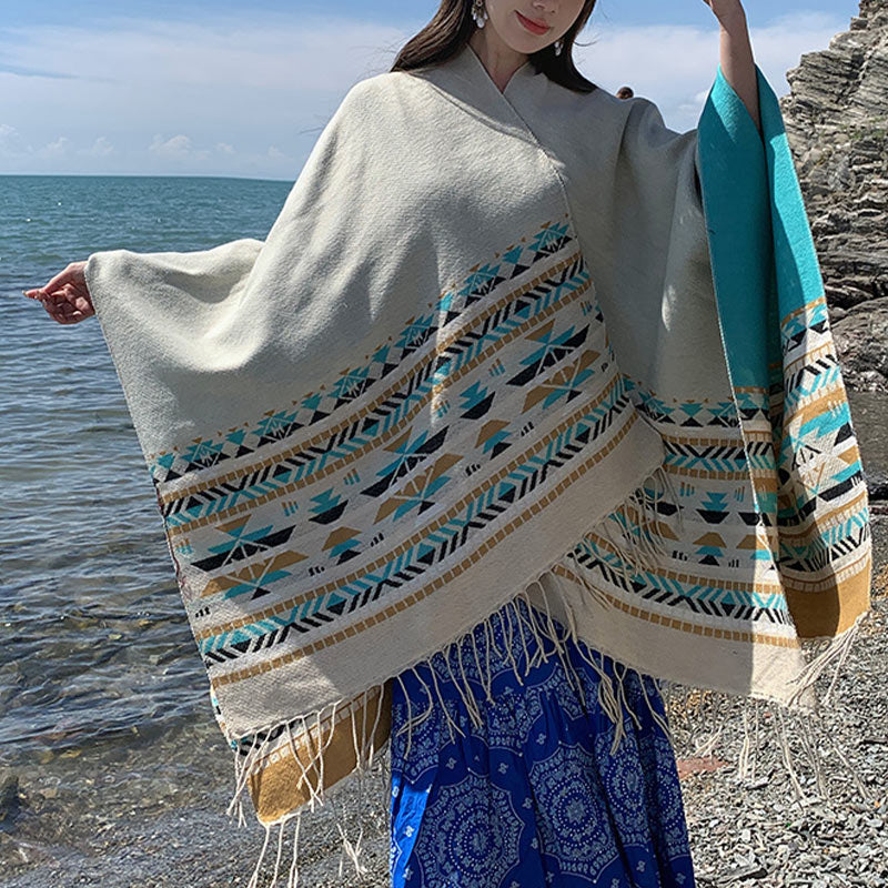 Buddha Stones Tibetan Shawl Colorful Geometry Winter Cozy Travel Scarf Wrap - image 31