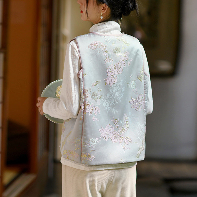 Buddha Stones Crane Flowers Grass Embroidery Clothing Chinese Vest Women Clothing