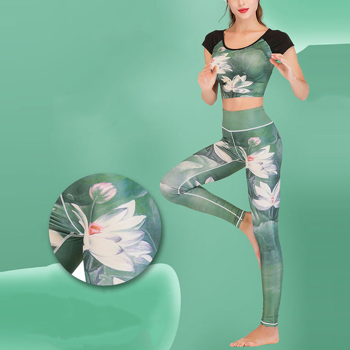 Buddha Stones 2Pcs Lotus Phoenix Spring Flowers Peacock Top Pants Sports Fitness Yoga Women's Yoga Sets - image 2