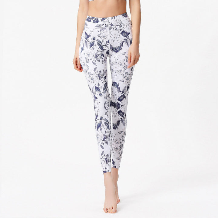 Buddha Stones Flowers Leaves Pants Sports Fitness Yoga Leggings Women's Yoga Pants - White Blue - US8-10，UK/AU12-14，EU40-42 (XL) - image 5
