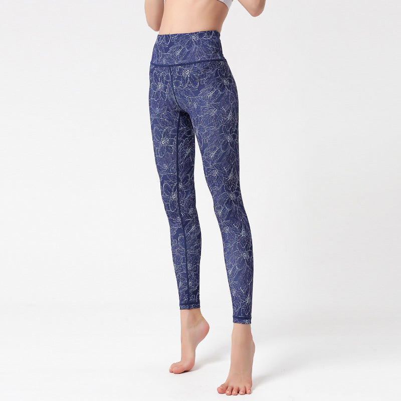 Buddha Stones Flowers Leaves Birds Pants Sports Fitness Yoga Leggings Women's Yoga Pants - Blue Flowers - US8-10，UK/AU12-14，EU40-42 (XL) - image 15