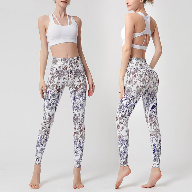 Buddha Stones Flowers Leaves Birds Pants Sports Fitness Yoga Leggings Women's Yoga Pants