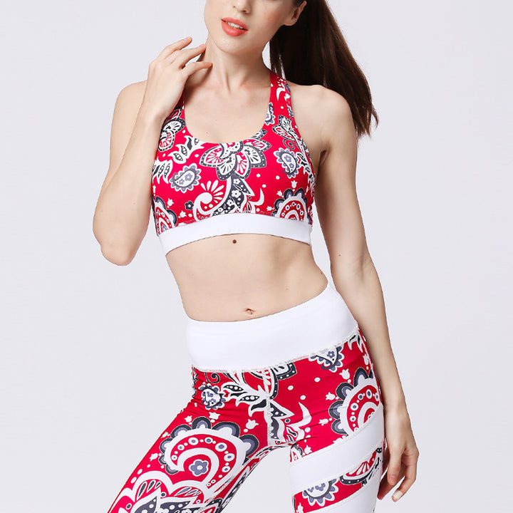 Buddha Stones 2Pcs Sunflower Flowers Leaves Top Pants Sports Fitness Yoga Women's Yoga Sets - Red Sunflower - US8-10，UK/AU12-14，EU40-42 (XL)  - image 0