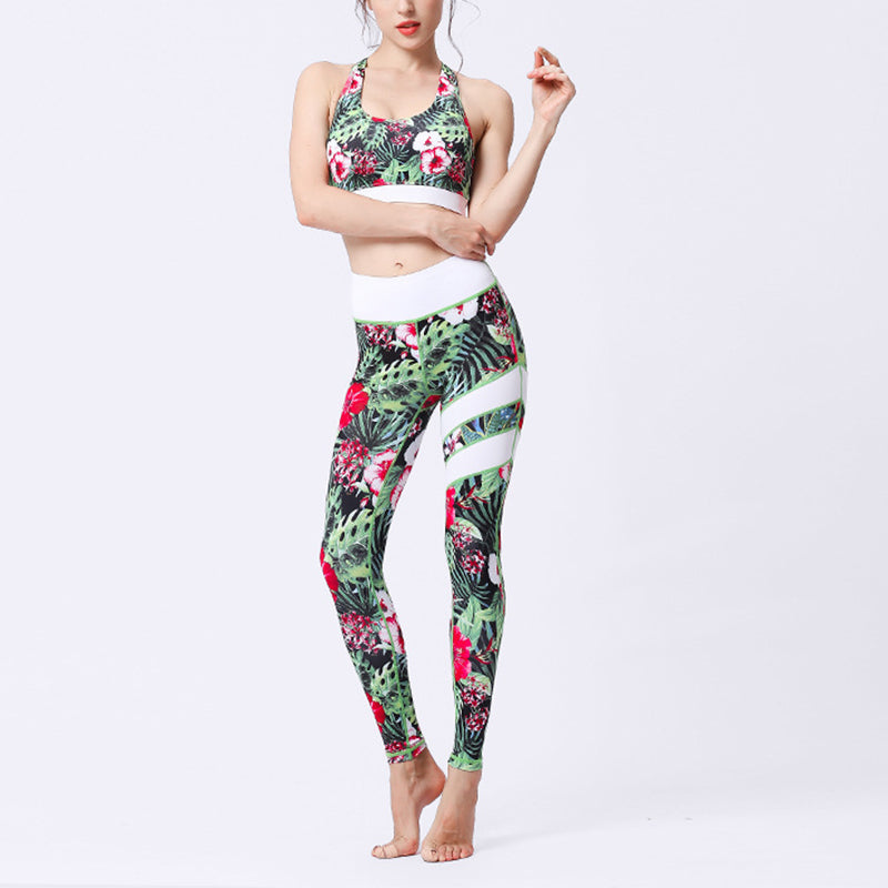 Buddha Stones 2Pcs Sunflower Flowers Leaves Top Pants Sports Fitness Yoga Women's Yoga Sets